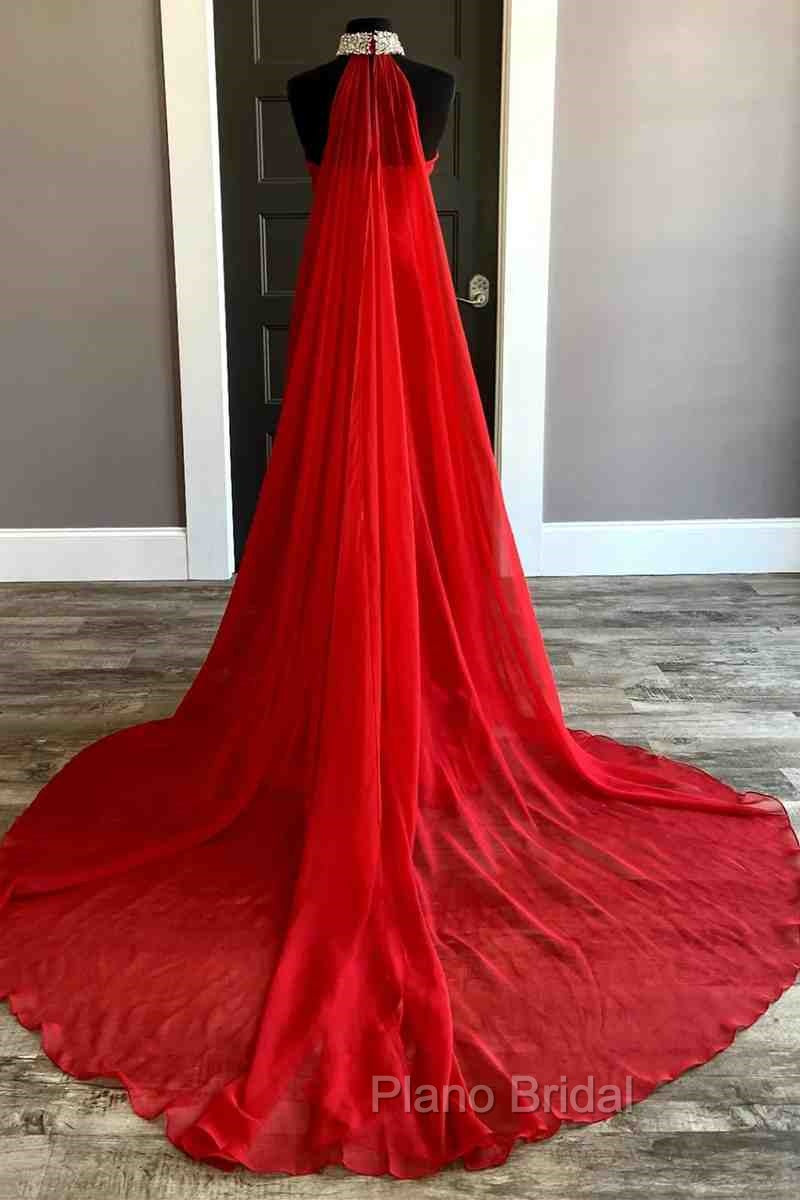 Strapless Beaded Side Slit Red Long Formal Prom Dresses With Cape Secondary image