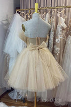 Strapless Beige A Line Short Homecoming Dresses