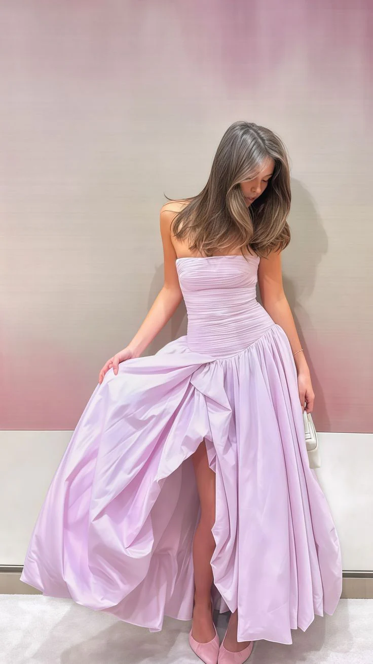 Strapless Black A Line Long Formal Prom Dresses With Slit