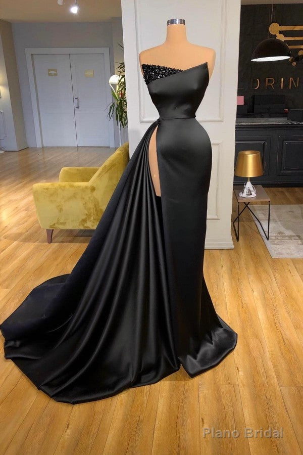 Strapless Black Prom Dress High Split With Beads Main image