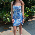 Strapless Blue Print Bodycon Formal Prom Dresses Homecoming Dresses