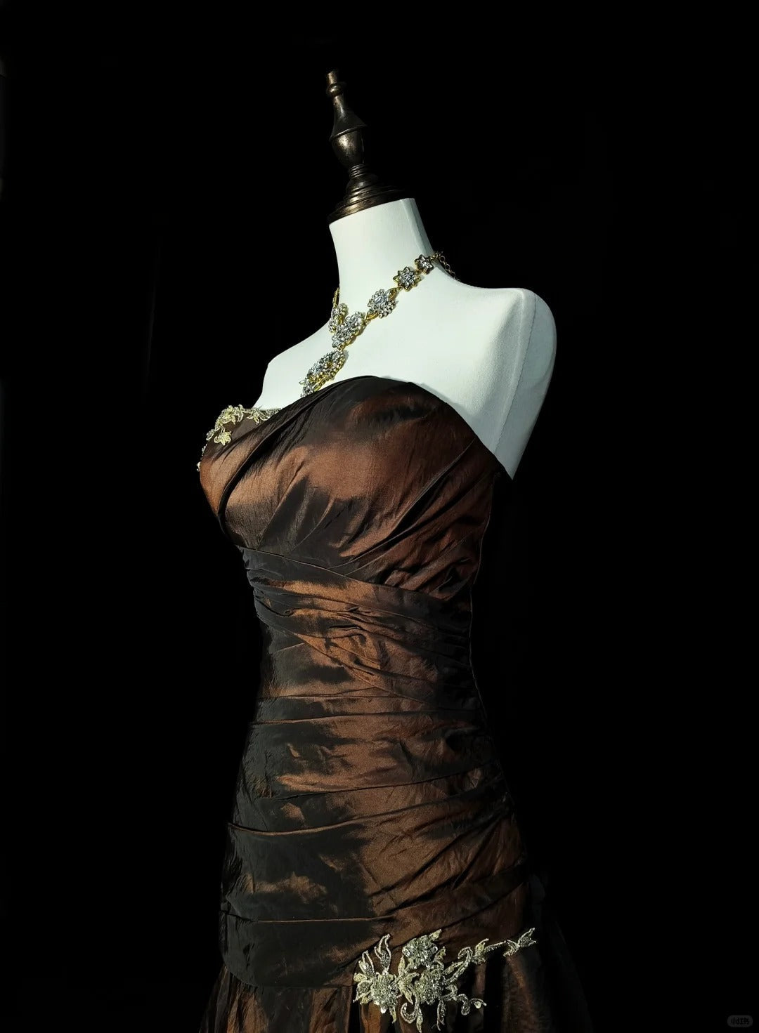 Strapless Brown Vintage Formal Evening Dresses, Sleeveless Long Party Gowns