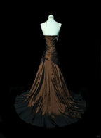 Strapless Brown Vintage Formal Evening Dresses, Sleeveless Long Party Gowns