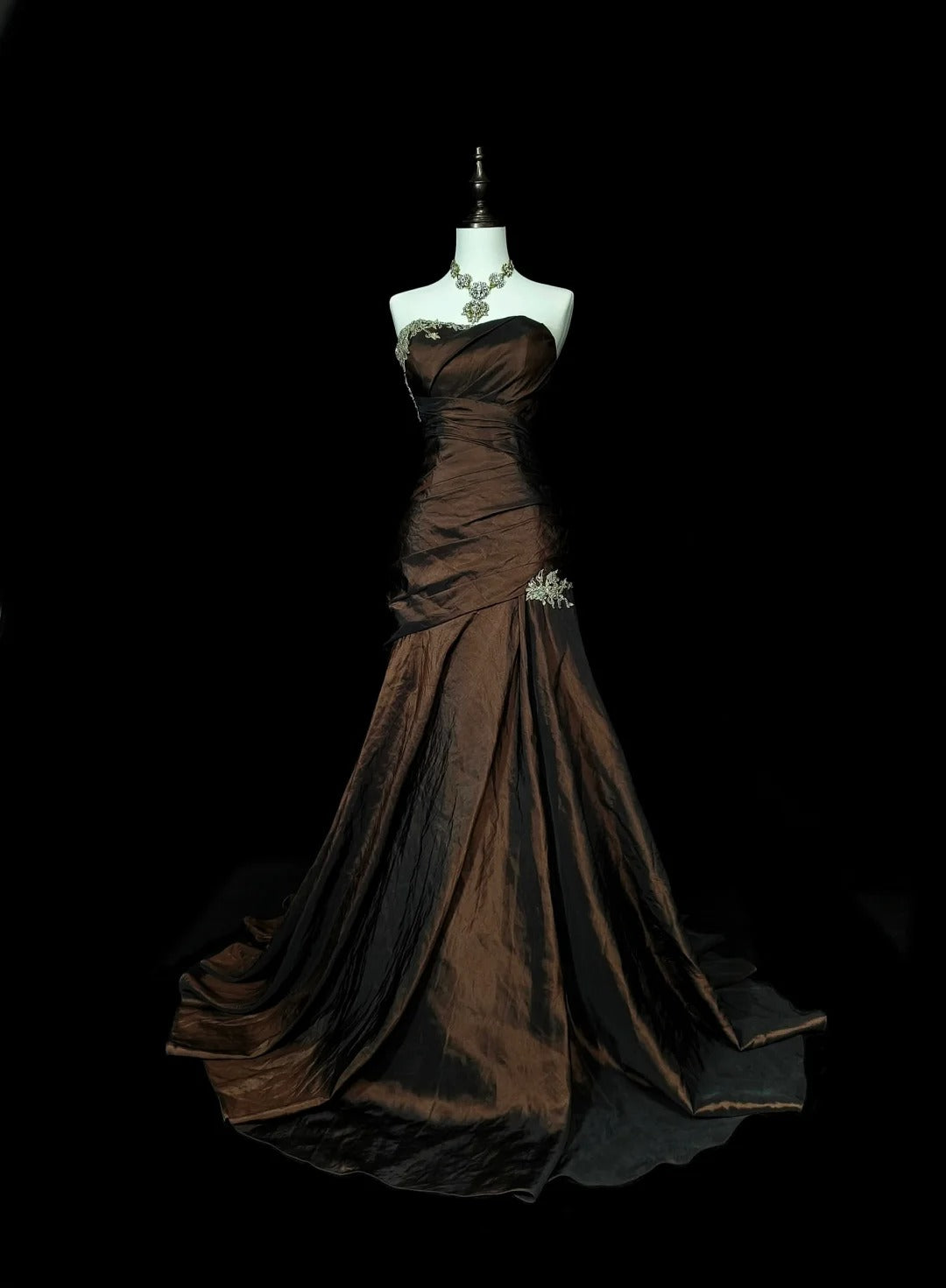 Strapless Brown Vintage Formal Evening Dresses, Sleeveless Long Party Gowns