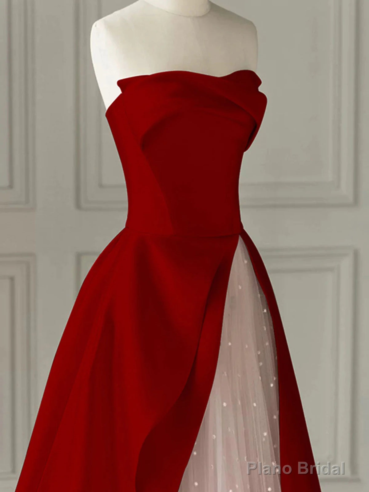 Strapless Burgundy Long Prom Dresses, Strapless Burgundy Long Formal Evening Dresses Secondary image