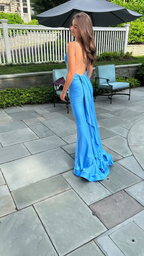 Sexy Blue Mermaid Formal Prom Dresses,Open Back Long Formal Evening Party Dresses