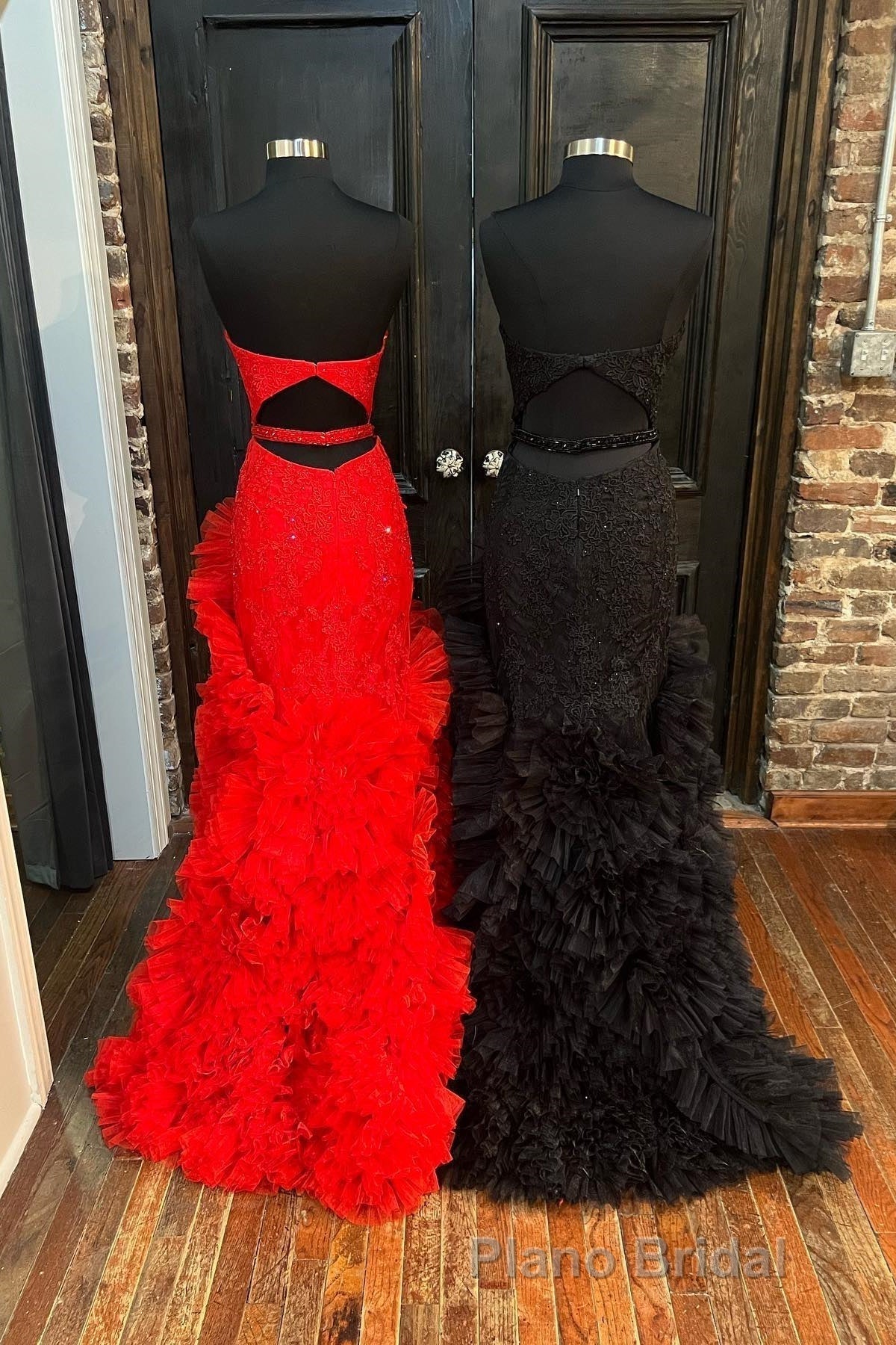 Strapless Cut-Out Back Ruffle Layers Mermaid Formal Prom Dresses Secondary image