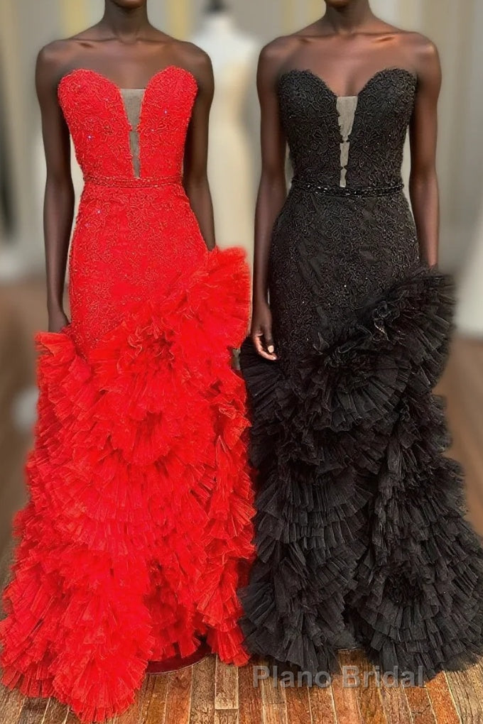 Strapless Cut-Out Back Ruffle Layers Mermaid Formal Prom Dresses Main image