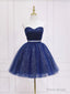 Strapless Dark Blue Short Prom Dresses, Short Dark Blue Graduation Homecoming Dresses