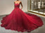 Strapless Dark Red Ball Gown Lace Appliques Pearls Crystals Sequins Beaded Wedding Dresses Formal Prom Dresses