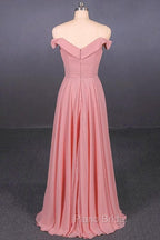 Strapless Floor Length Chiffon Pink Formal Prom Simple A Line Bridesmaid Dresses