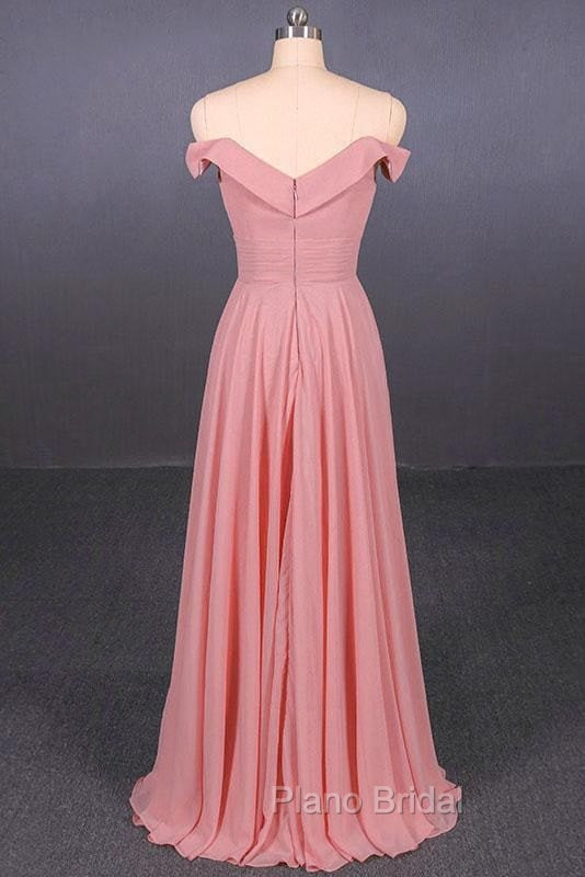 Strapless Floor Length Chiffon Pink Formal Prom Simple A Line Bridesmaid Dresses