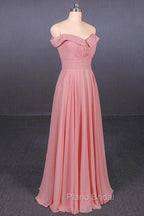 Strapless Floor Length Chiffon Pink Formal Prom Simple A Line Bridesmaid Dresses