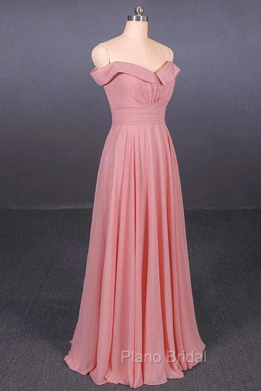 Strapless Floor Length Chiffon Pink Formal Prom Simple A Line Bridesmaid Dresses