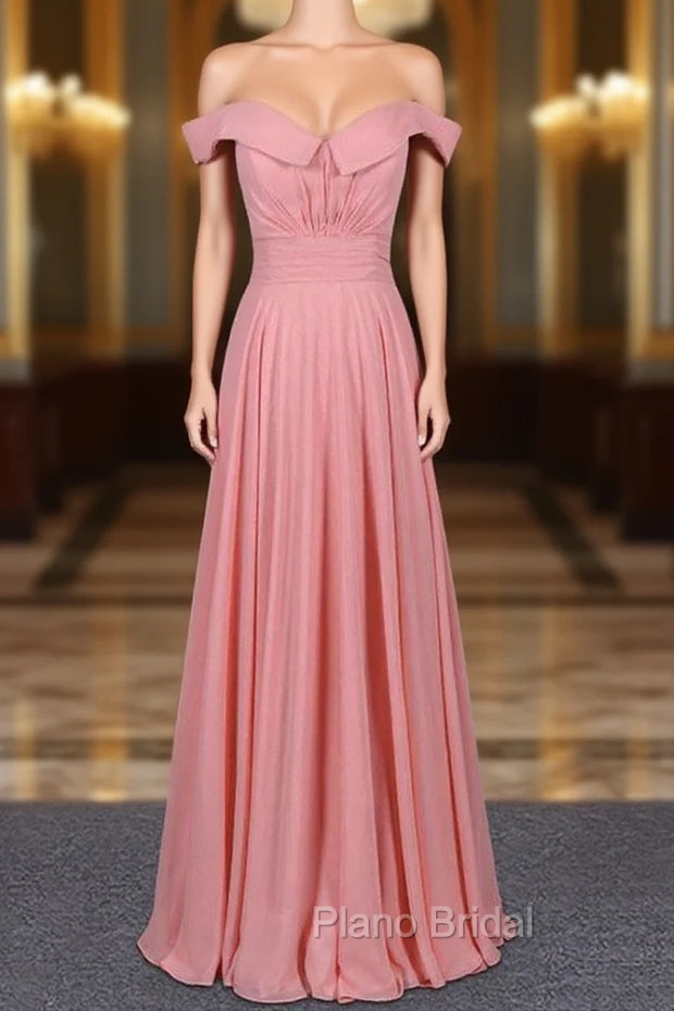 Strapless Floor Length Chiffon Pink Formal Prom Simple A Line Bridesmaid Dresses