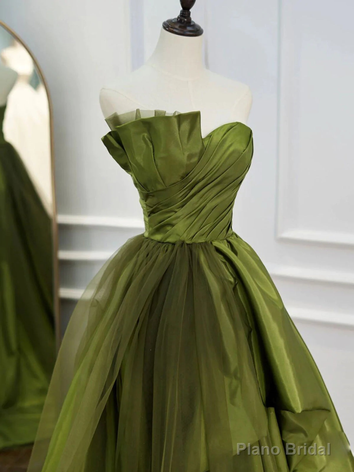Strapless Green High Low Prom Dresses, High Low Green Long Formal Evening Dresses