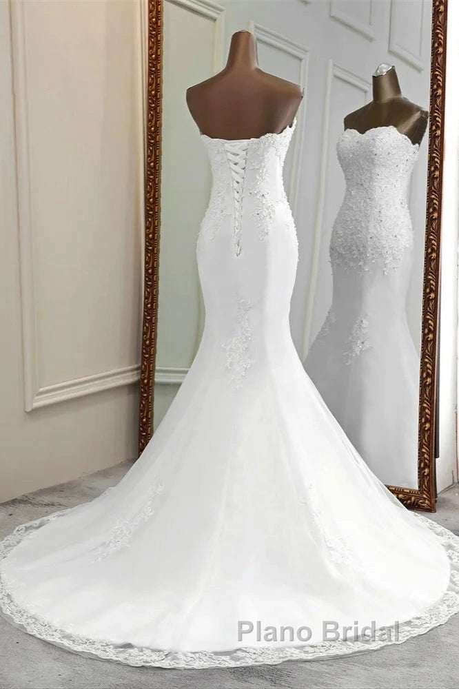 Strapless Lace Appliques Bride Gown Long Mermaid Wedding Gown With Beadings Secondary image