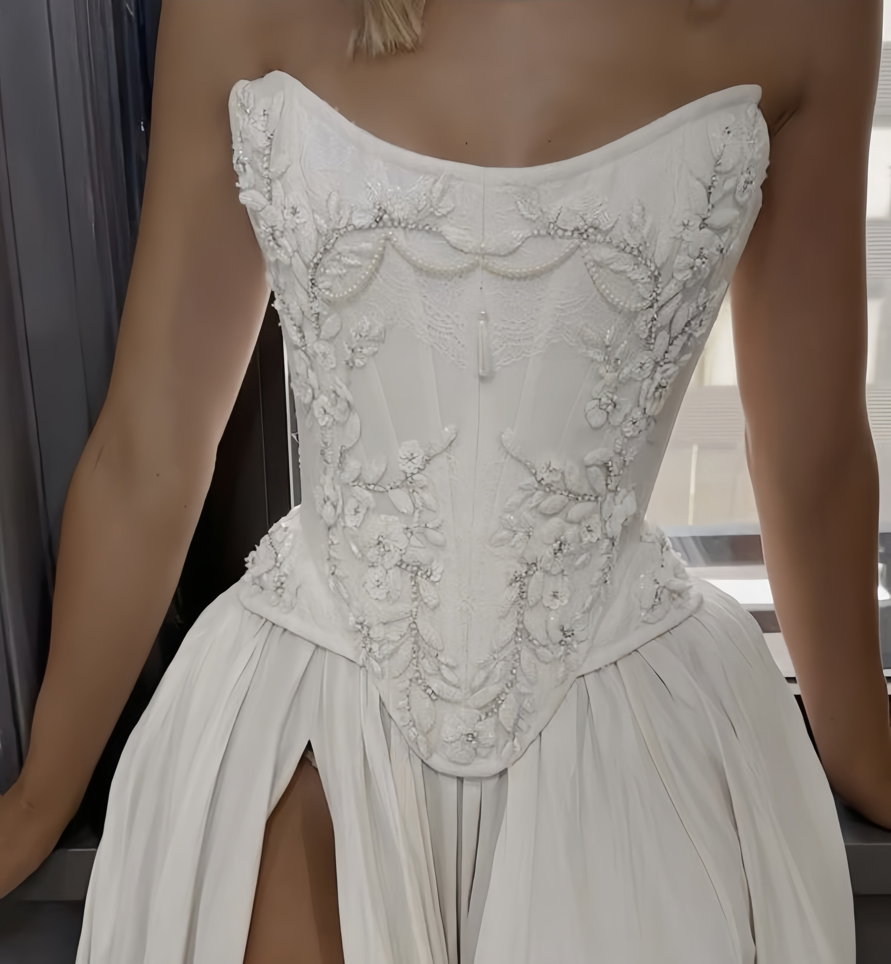 Strapless Lace Satin White Vintage Wedding Dresses,