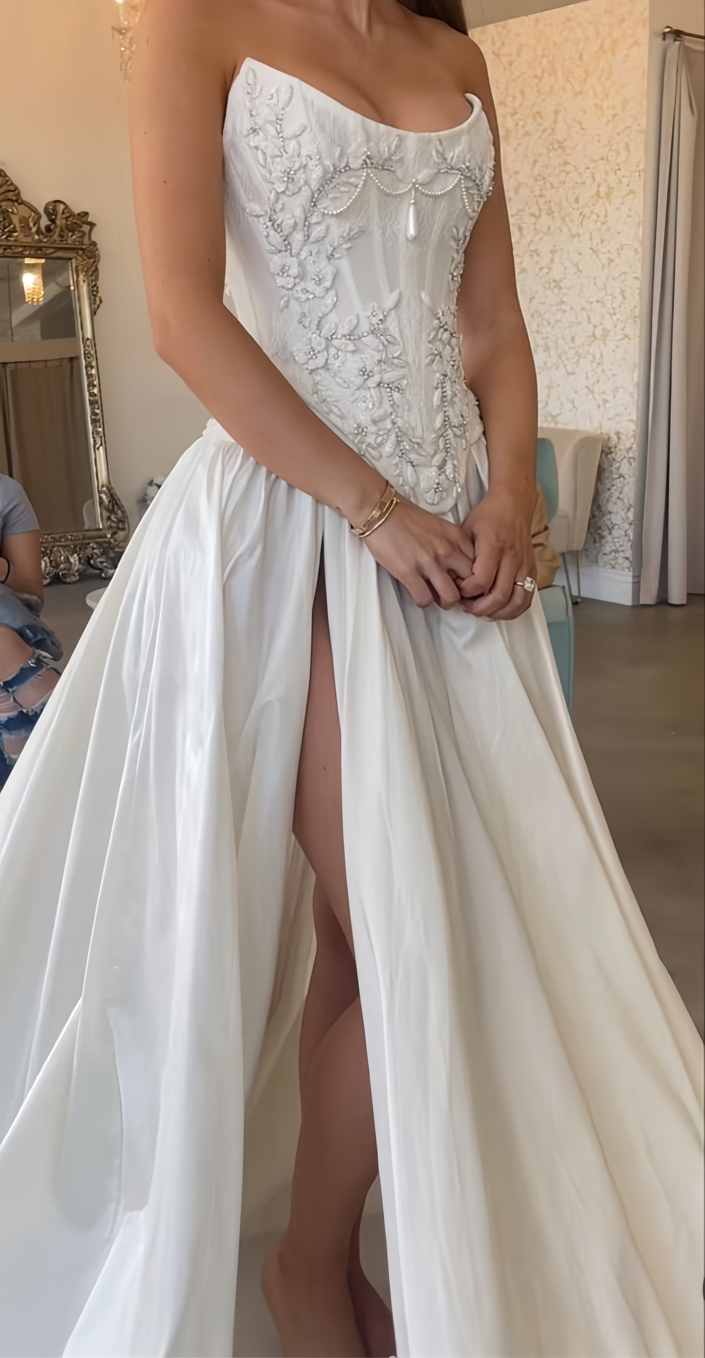 Strapless Lace Satin White Vintage Wedding Dresses, Main image