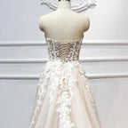 Strapless Lace-up Beaded Appliques A-line Wedding Dresses