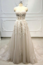 Strapless Lace-up Beaded Appliques A-line Wedding Dresses