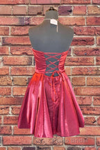 Strapless Lace-Up Yellow Satin Homecoming Dresses,Short Cocktail Dresses