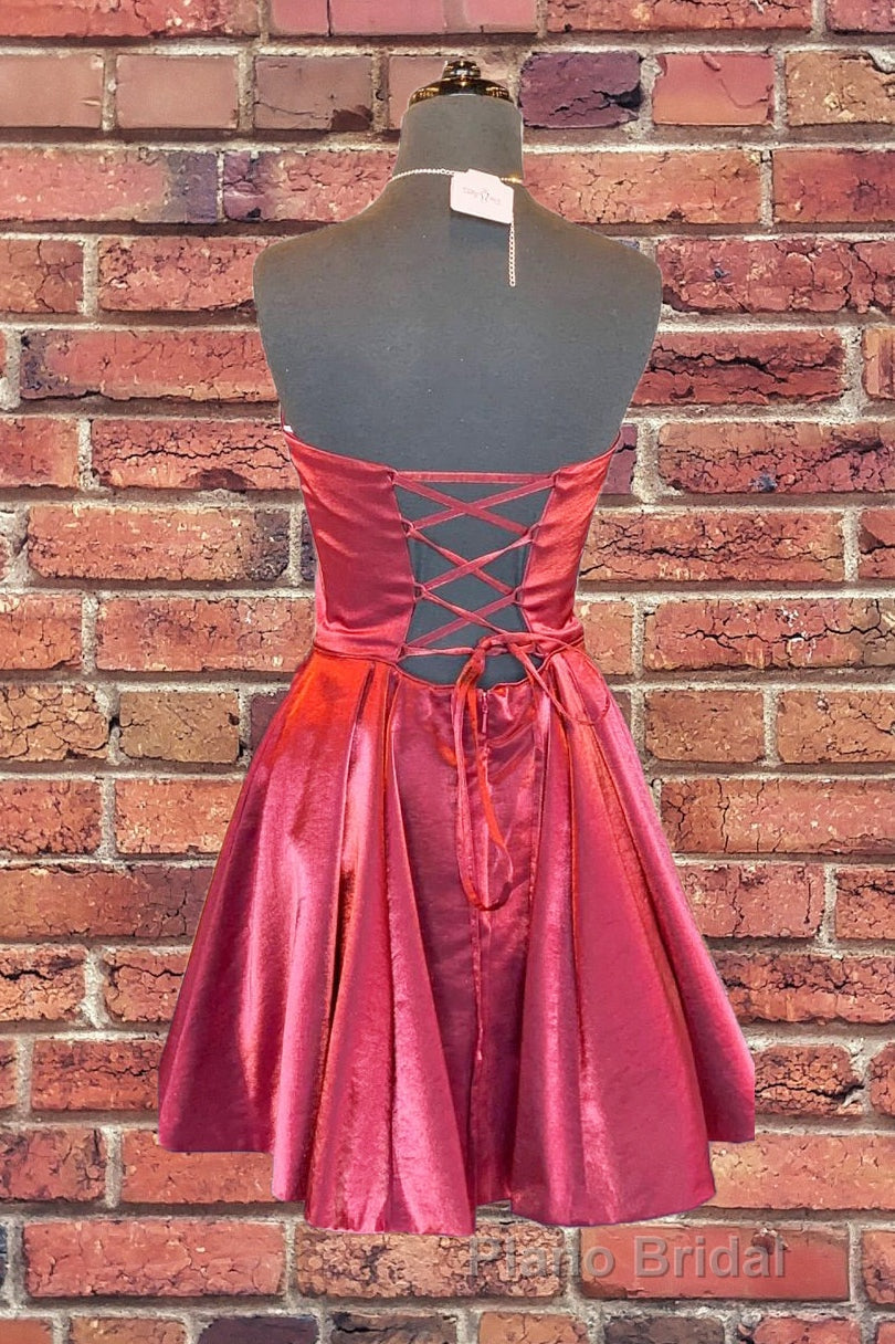 Strapless Lace-Up Yellow Satin Homecoming Dresses,Short Cocktail Dresses