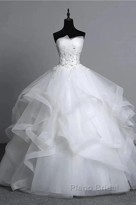Strapless Layers Wedding Gown With Appliques Beadings
