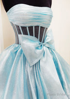 Strapless Long Prom Dress with Bow and Ruffle Skirt