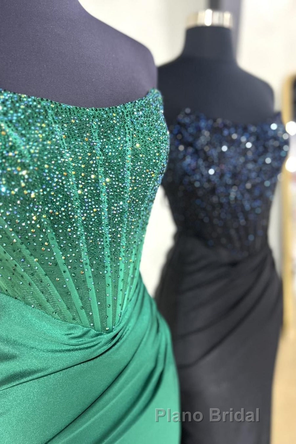 Strapless Mermaid Beaded Long Formal Prom Dresses With Slit