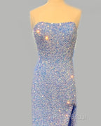 Strapless Mermaid Light Blue Sequin Dresses