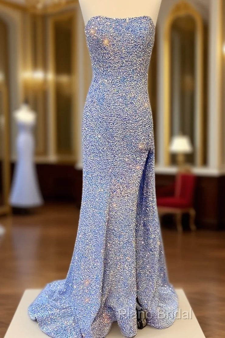 Strapless Mermaid Light Blue Sequin Dresses Main image