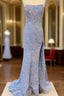 Strapless Mermaid Light Blue Sequin Dresses