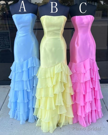 Strapless Mermaid Long Prom Dress with Chiffon Ruffle Skirt Main image
