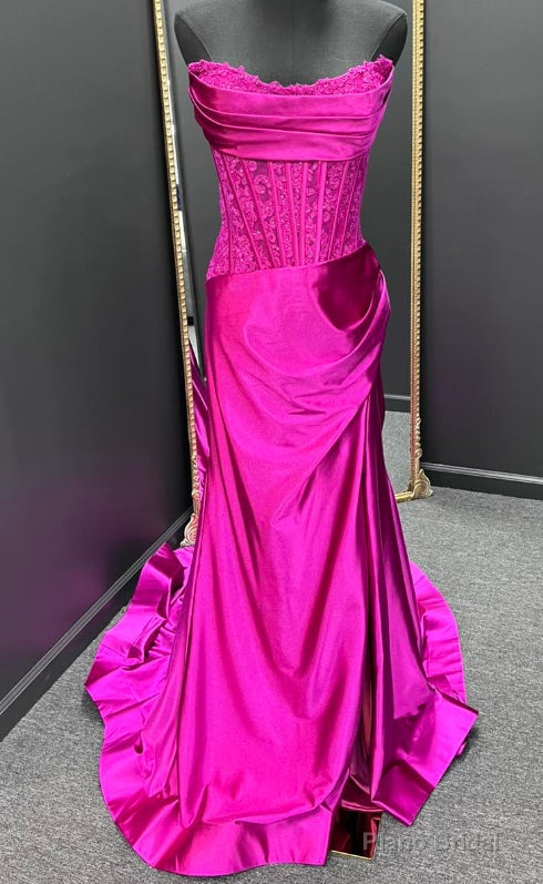 Strapless Mermaid Long Prom Dresses with Lace Top Main image