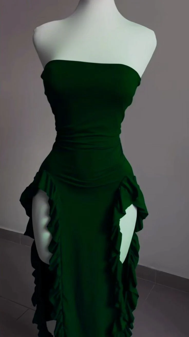 Strapless Midi Length Ruffle Formal Prom Dresses Sexy Formal Evening Dresses Secondary image
