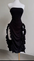 Strapless Midi Length Ruffle Formal Prom Dresses Sexy Formal Evening Dresses