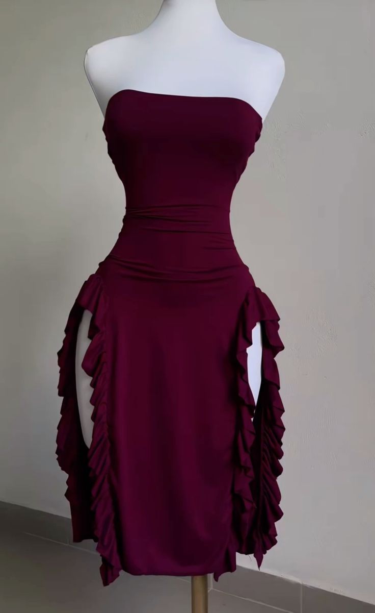 Strapless Midi Length Ruffle Formal Prom Dresses Sexy Formal Evening Dresses