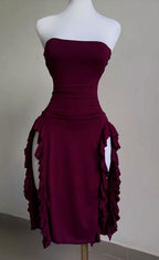Strapless Midi Length Ruffle Formal Prom Dresses Sexy Formal Evening Dresses