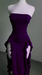 Strapless Midi Length Ruffle Formal Prom Dresses Sexy Formal Evening Dresses