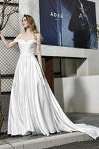 Strapless Off shoulder Appliques Sequins Satin Wedding Dresses