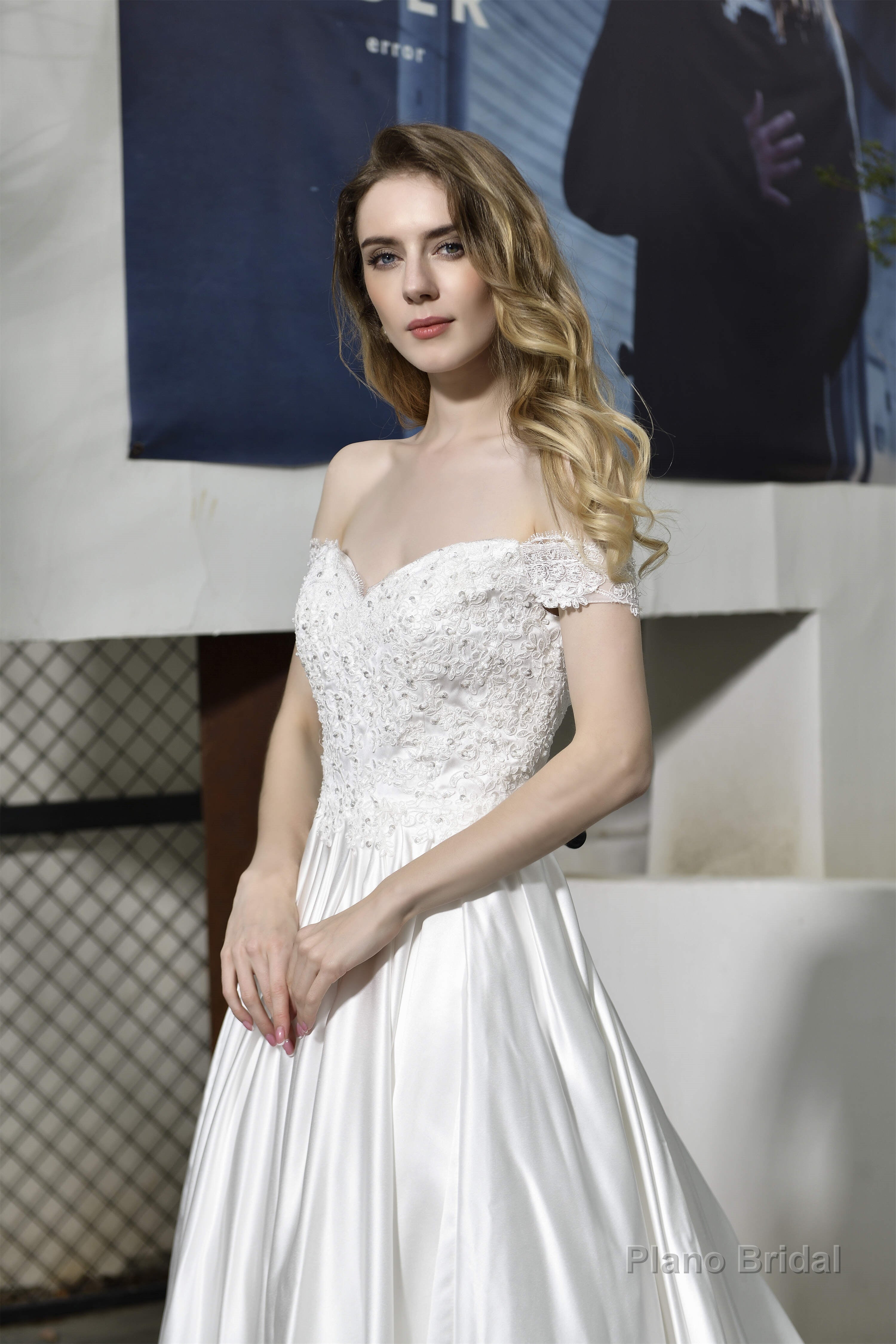 Strapless Off shoulder Appliques Sequins Satin Wedding Dresses