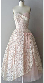 Strapless pink lace unique style vintage cheap homecoming Formal Prom gowns Dresses