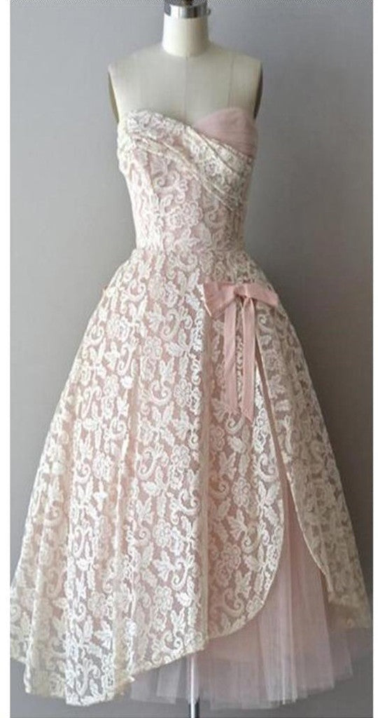 Strapless pink lace unique style vintage cheap homecoming Formal Prom gowns Dresses