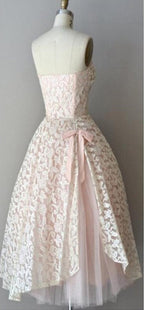 Strapless pink lace unique style vintage cheap homecoming Formal Prom gowns Dresses