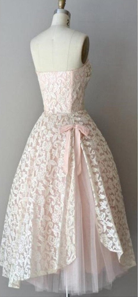 Strapless pink lace unique style vintage cheap homecoming Formal Prom gowns Dresses
