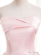 Strapless Pink Satin Prom Dresses, Pink Satin Long Formal Evening Dresses