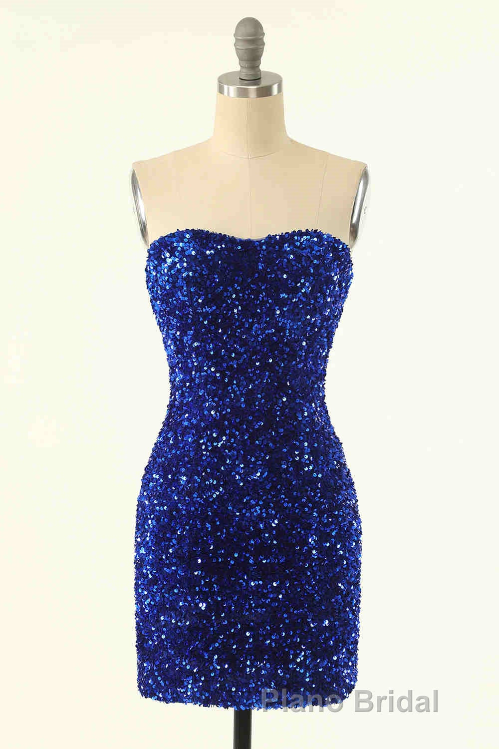 Strapless Pink Sequined Bodycon Homecoming Dresses Secondary image