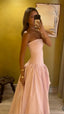 Strapless Pink Split Formal Prom Dresses A-Line Party Formal Dresses