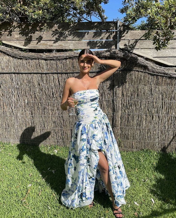 Strapless Print Floral Long Formal Prom Dresses Formal Evening Gown